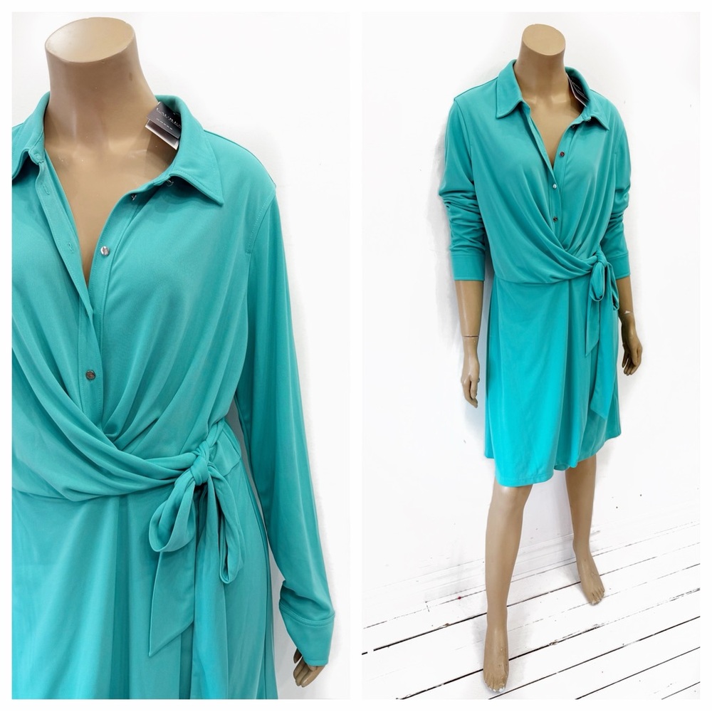 NWT Ralph Lauren Draped Teal Wrap Dress